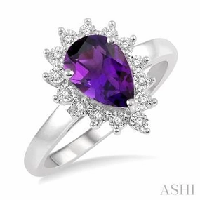 Pear Shape Amethyst & Diamond Ring Holiday Accent Glittering Element