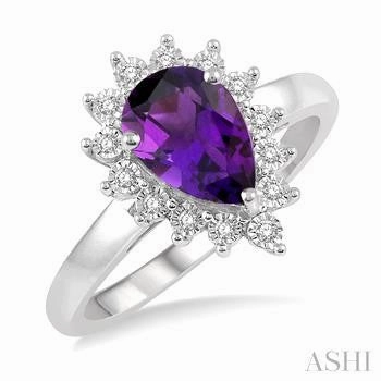 Pear Shape Amethyst & Diamond Ring Holiday Accent Glittering Element