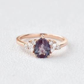 Pear Shaped Lab Alexandrite Rose Gold Ring Stunning Finish Formal Detail