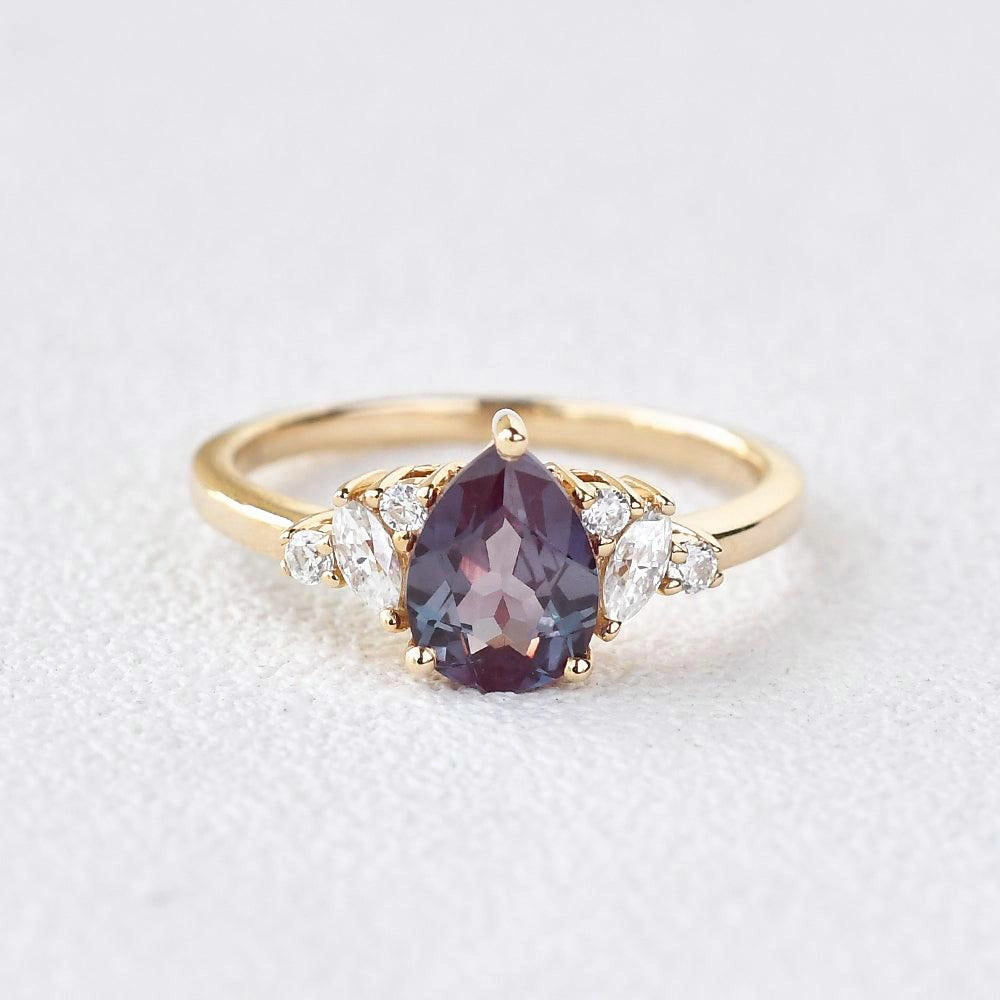 Pear Shaped Lab Alexandrite Rose Gold Ring Inspired Accent