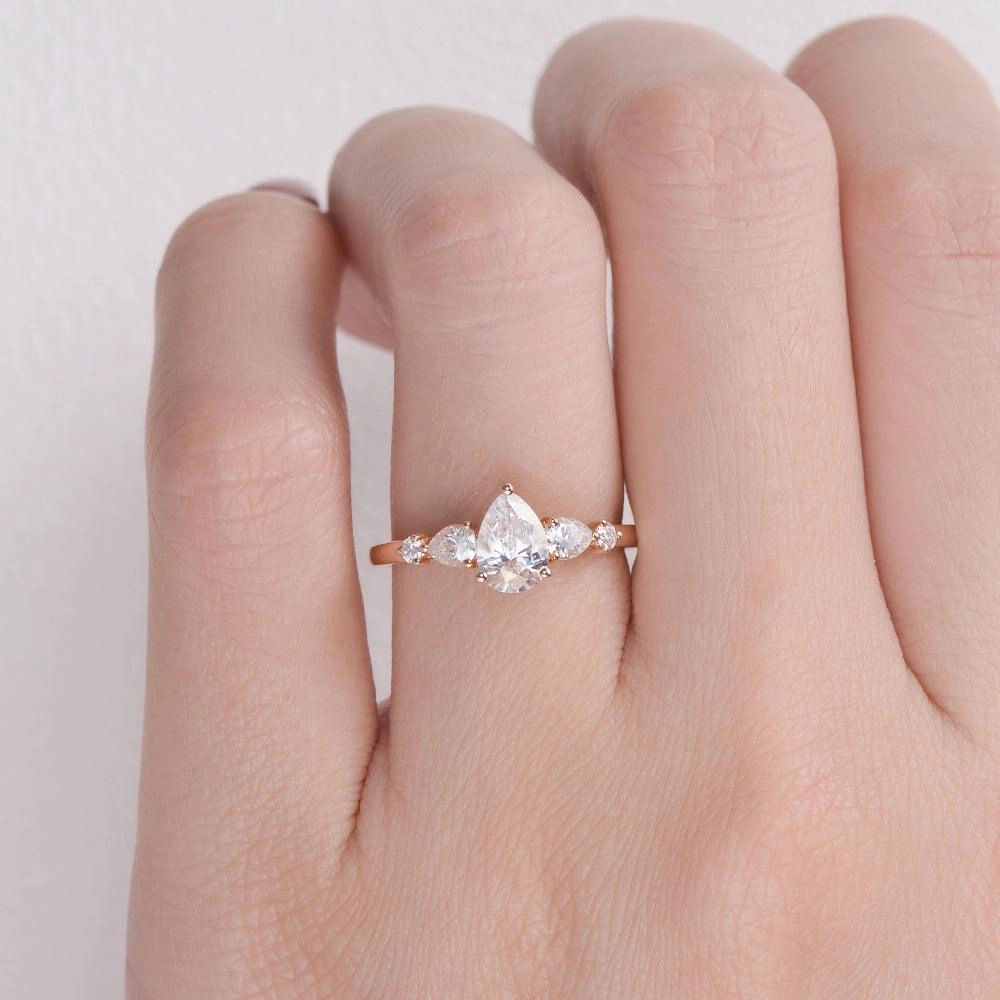Pear Shaped Moissanite Rose Gold Ring Gala Look