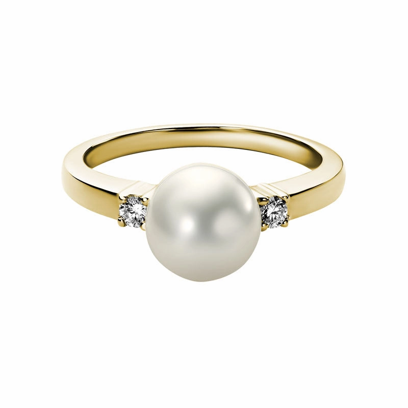 Pearl Ring with Round Diamond Accents Polished Item