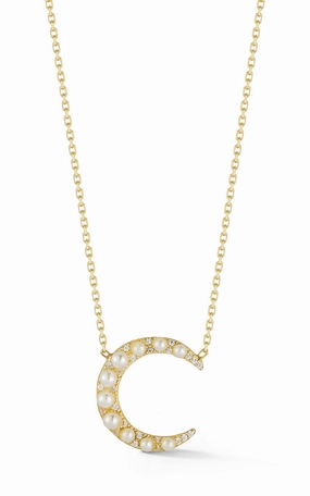 Pearl X Crescent Moon Necklace Peaceful Style