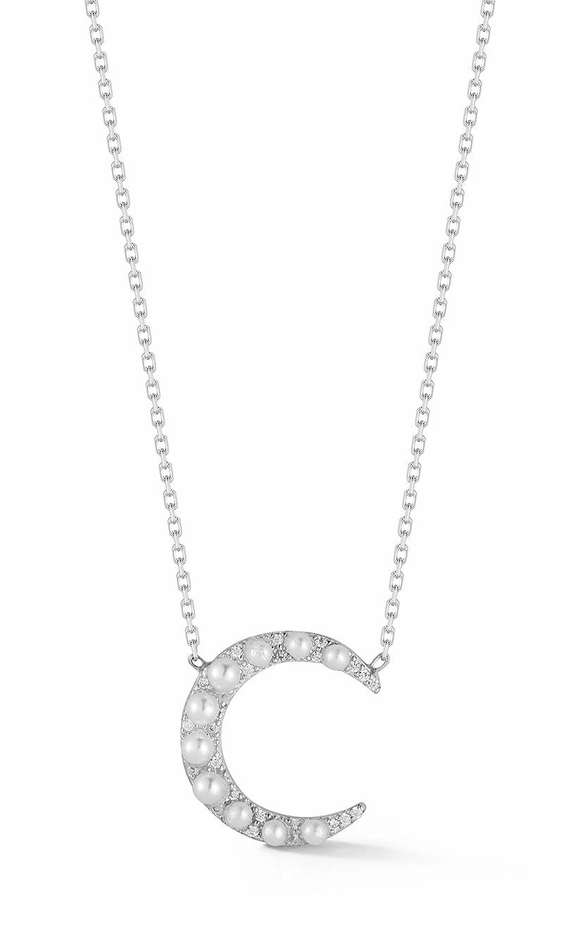 Luxury Present Pearl X Crescent Moon Necklace