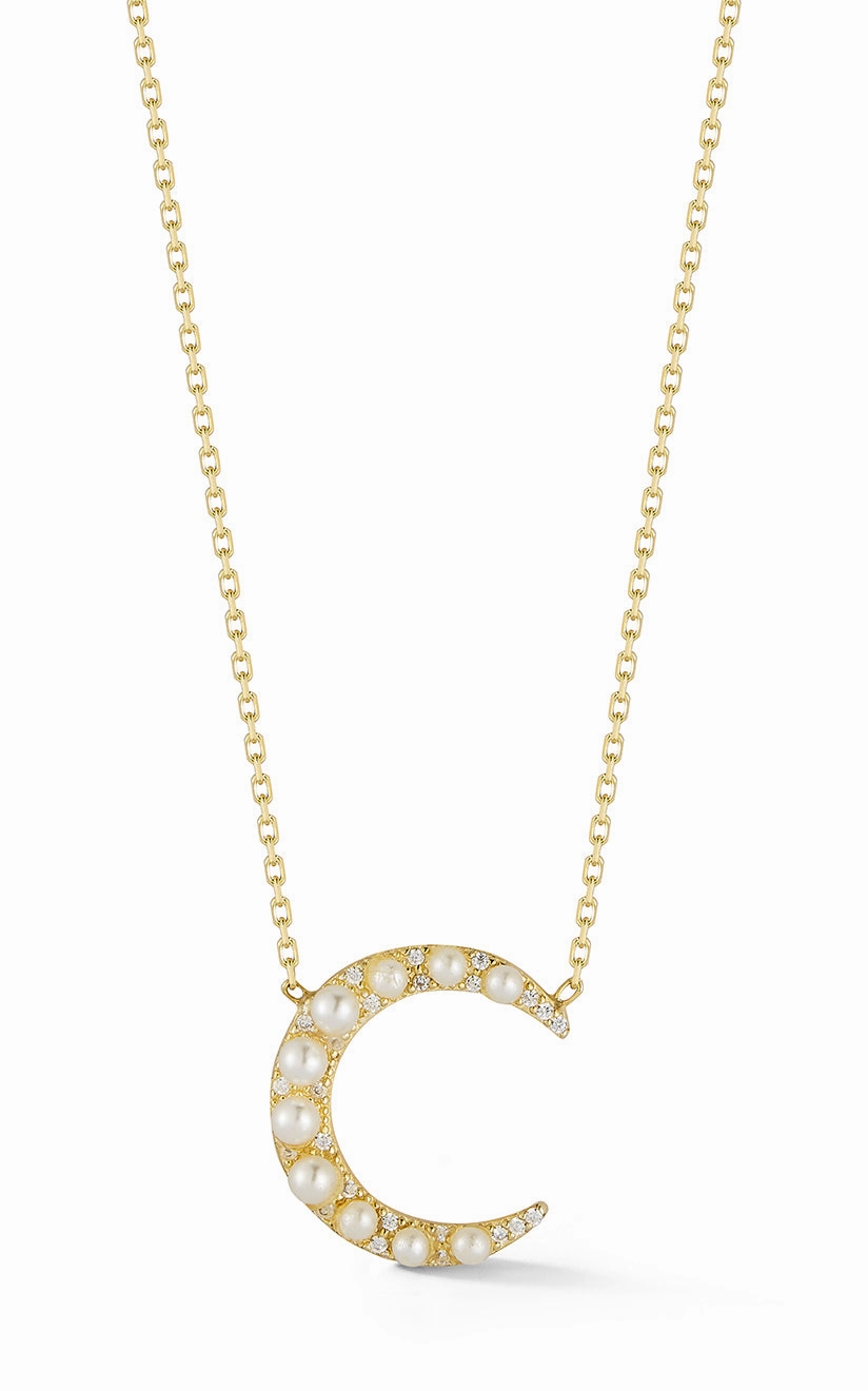 Pearl X Crescent Moon Necklace Peaceful Style