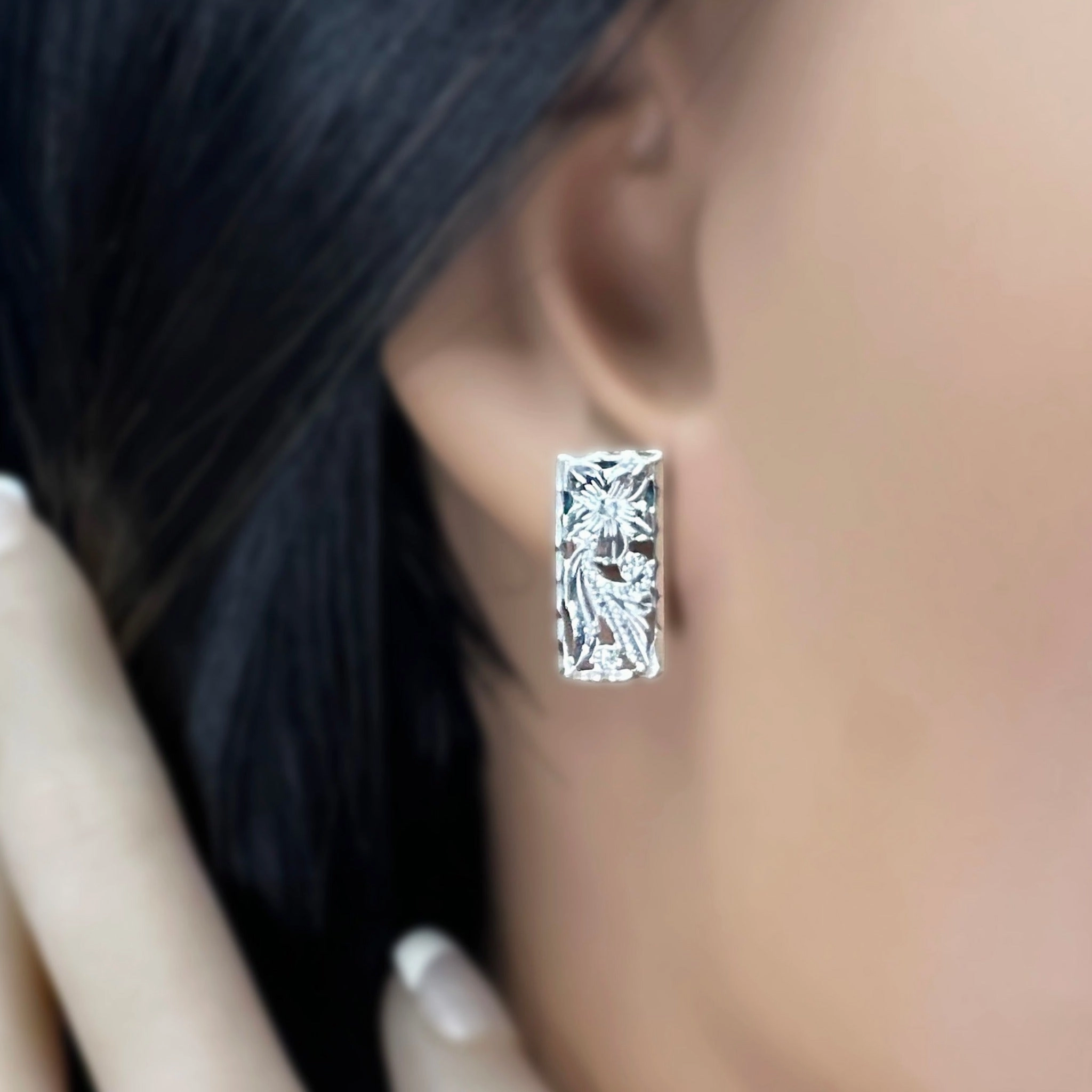 Kukui Plumeria Scroll Earrings Triangular Trinket