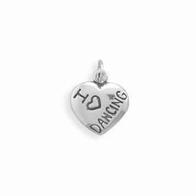 Elegant Beauty Polished Highlights I Love DANCING Charm Puffed Heart Sterling Silver