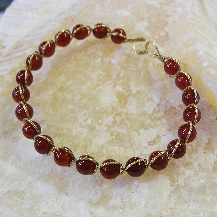 Leading Style Generational Perspective Carnelian Beads Gold Filled Outline Twist Wire Bracelet