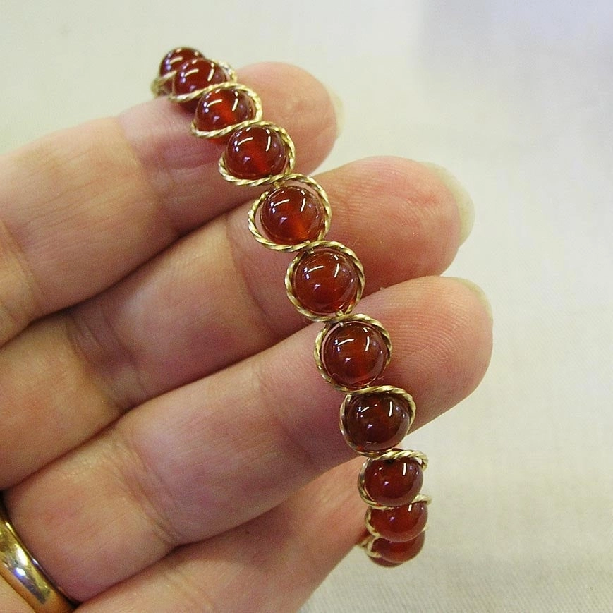 Characteristic Example Carnelian Beads Gold Filled Outline Twist Wire Bracelet
