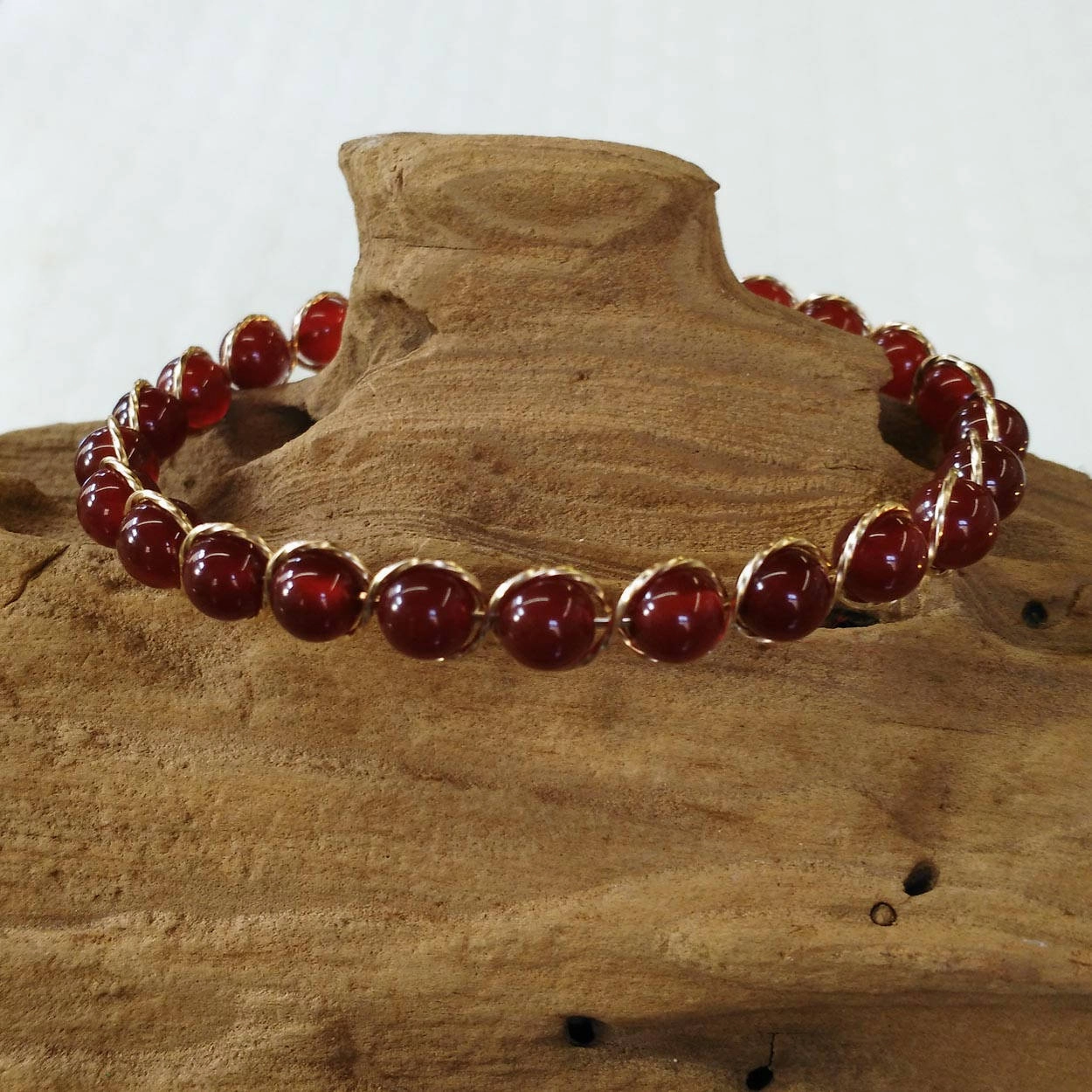 Exceptional Value Carnelian Beads Gold Filled Outline Twist Wire Bracelet