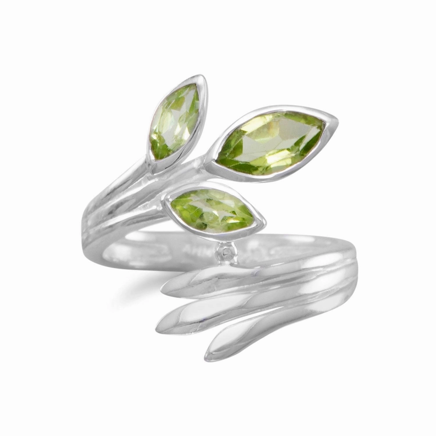 Peridot 3-stone Ring with Marquise Shape Stones Fan Design Sterling Silver Wardrobe Essential