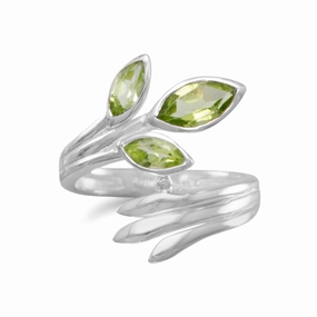 Peridot 3-stone Ring with Marquise Shape Stones Fan Design Sterling Silver Wonderful Ornament