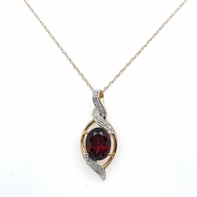 Bremer Jewelry 14K Yellow Gold Oval Shape Garnet and Diamond Drop Pendant (2.28ctw) Graduation Present Quiet Moment