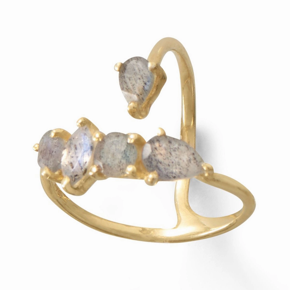 All Purpose Gift Labradorite 5-stone Ring with Wrap Design Gold-plated Sterling Silver