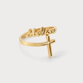 Custom Name Cross Ring Strong Work Delicate Statement
