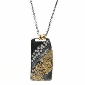 Boulder Diamond Necklace - 22k/18k Gold, Oxidized Silver   Reclaimed Diamonds Premium Jewelry Value Jewelry