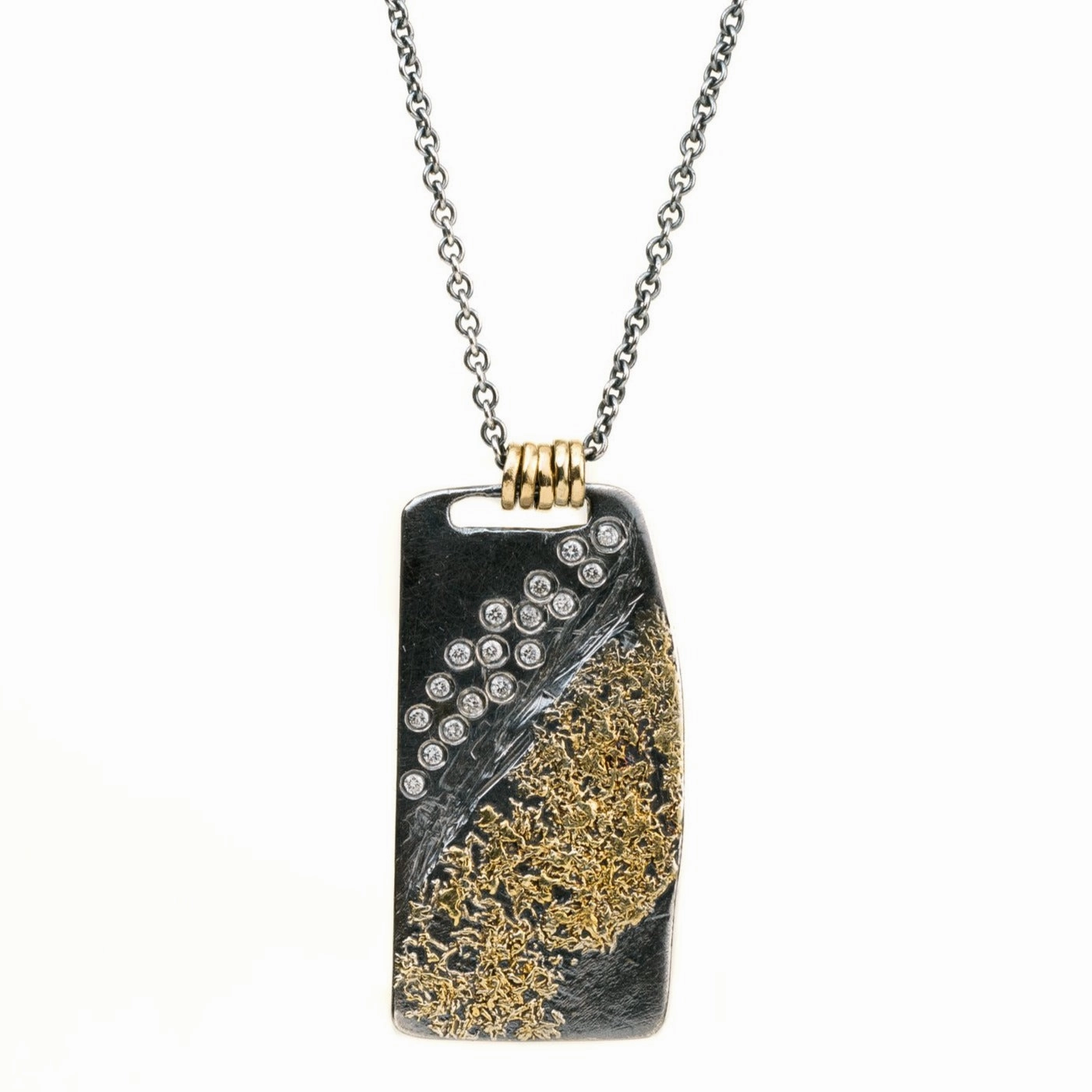 Boulder Diamond Necklace - 22k/18k Gold, Oxidized Silver   Reclaimed Diamonds Premium Jewelry Value Jewelry