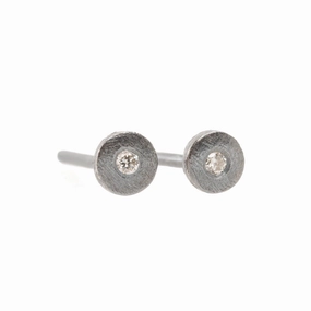 Polygonal Ornament Petite Silver   Diamond Studs -  Oxidized Silver   VS Diamond