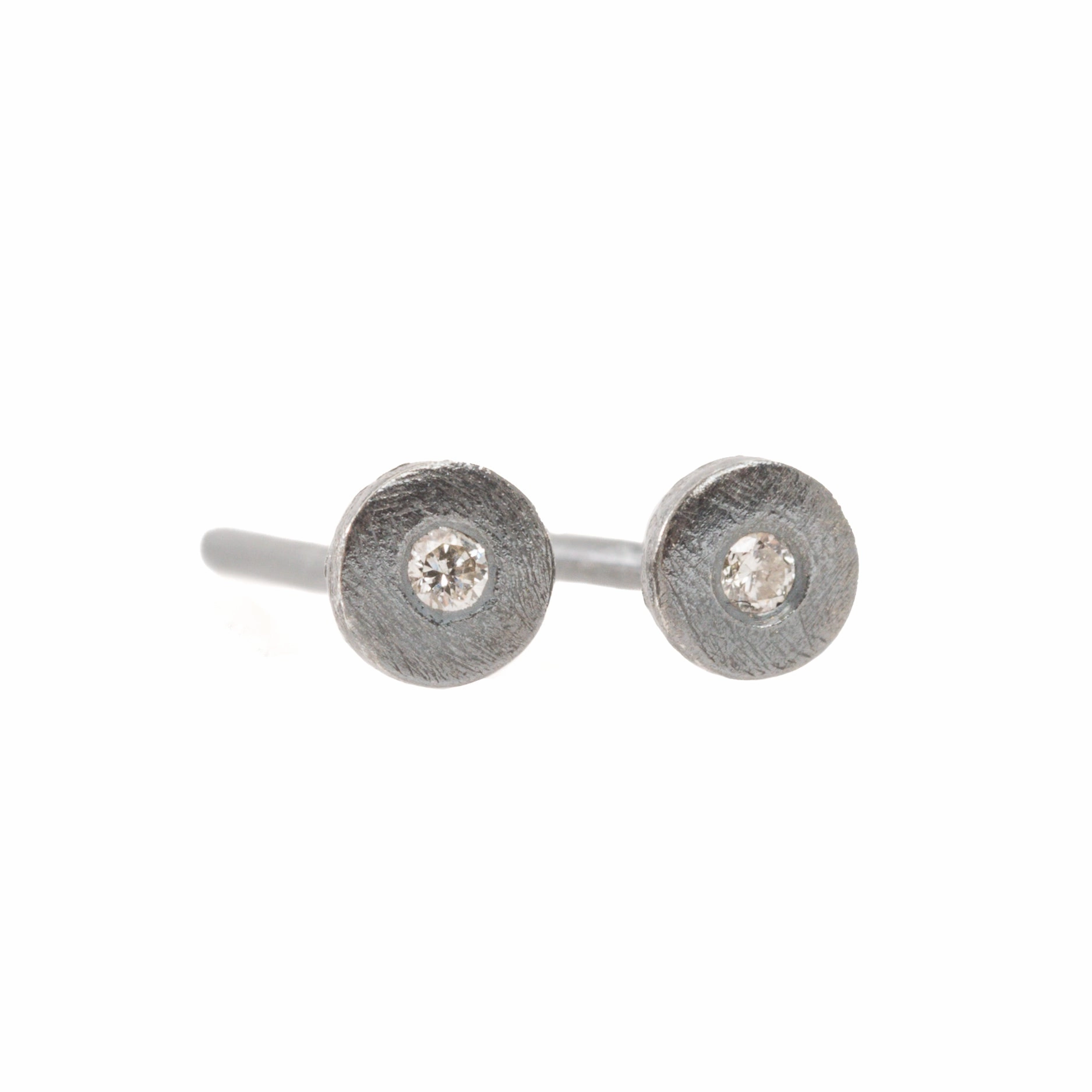 Petite Silver   Diamond Studs -  Oxidized Silver   VS Diamond Matte Jewelry