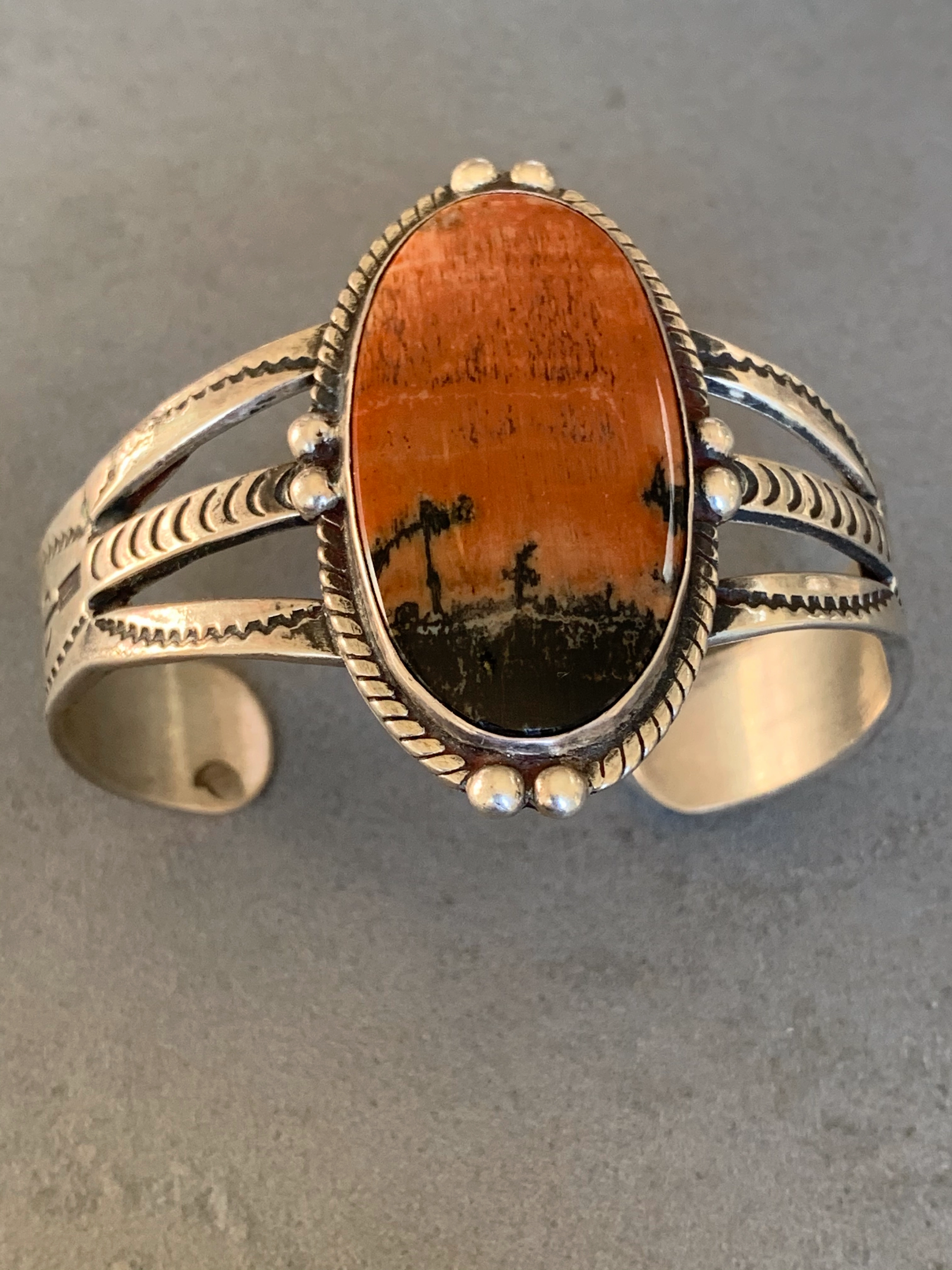 Lively Spirit Chic Sparkle Petrified Wood Bracelet/Fred Harvey Era Sterling