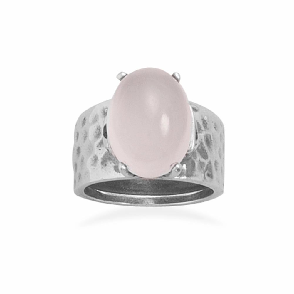 Pink Dyed Rose Quartz Wide Band Ring Hammered Sterling Silver, 8 Seasonal Look Elegant Piece