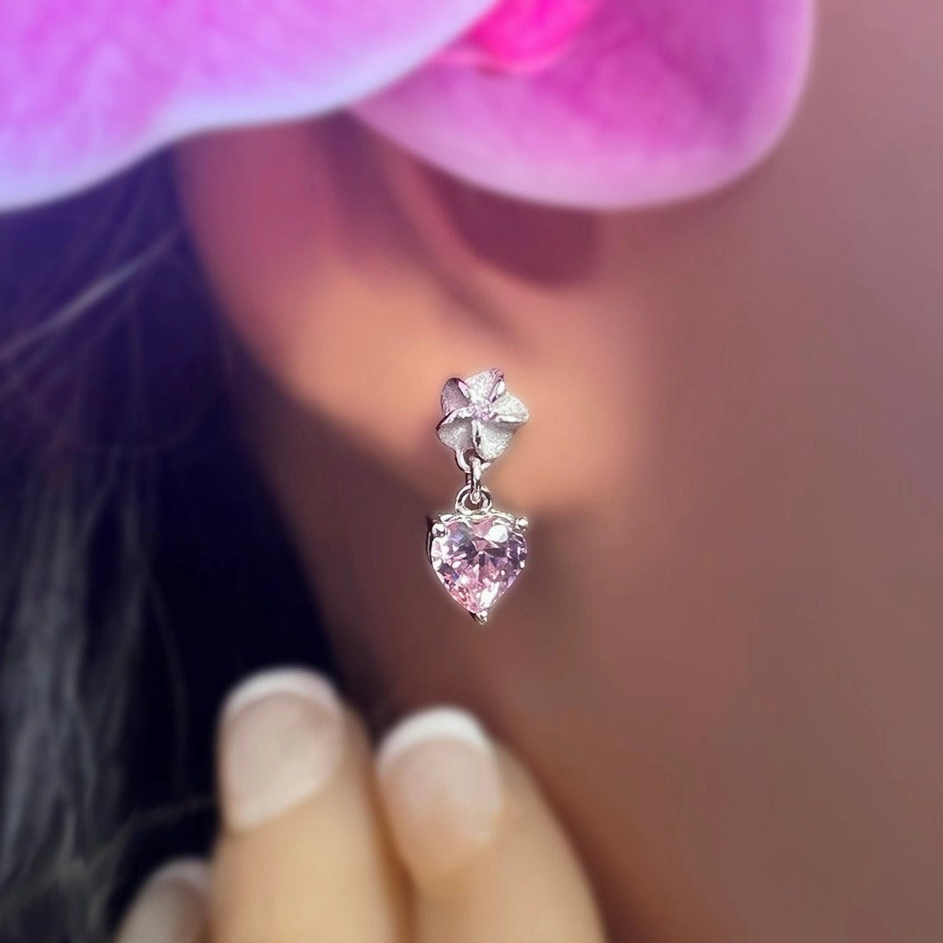 Plumeria CZ Pu'uwai "Heart" Earrings Fashionable Design Trendy Embellishment
