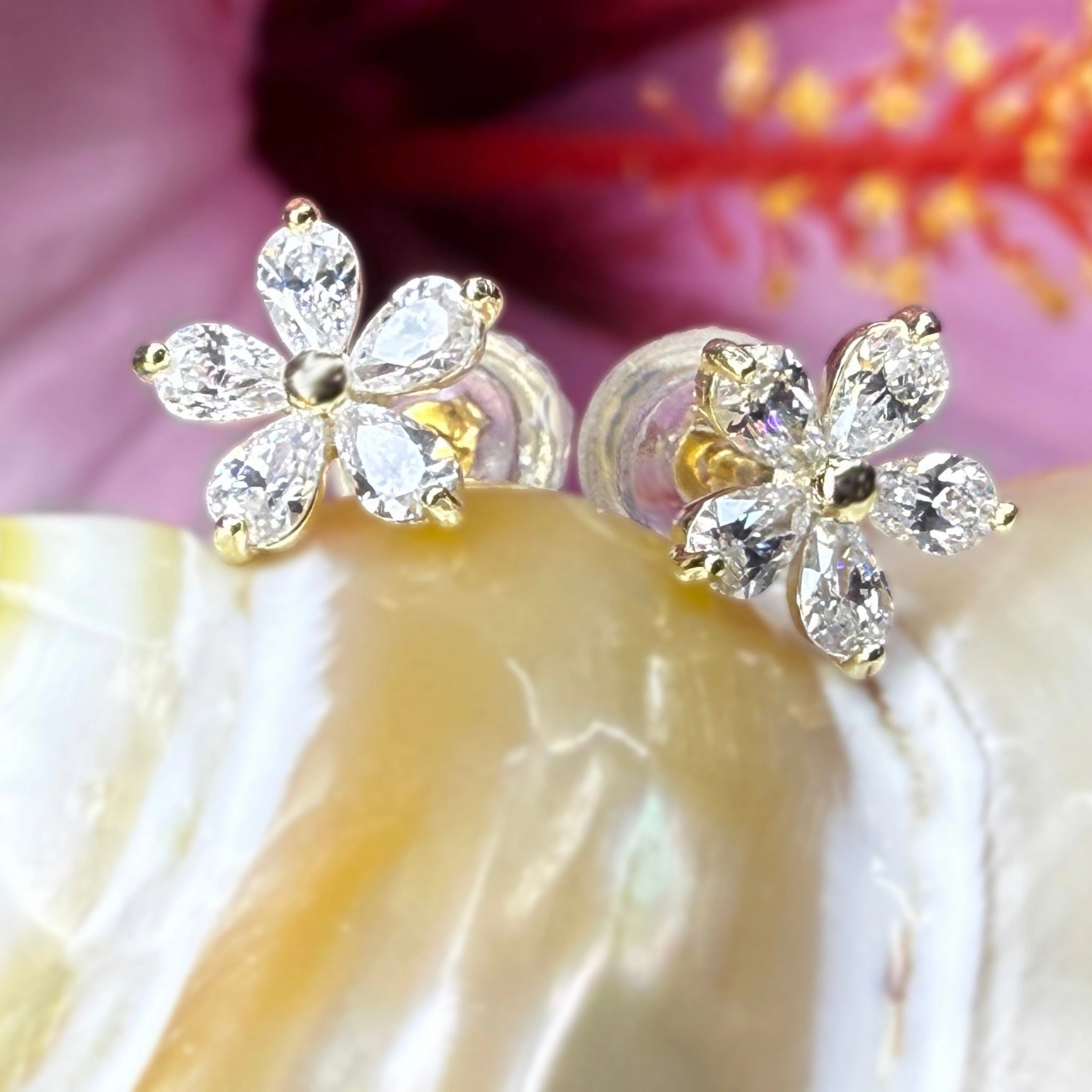 Charming Item Stylish Finish Plumeria Petal Cubic Zirconia  Earrings