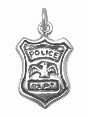 Impressive Accent Police Shield Badge Charm Sterling Silver