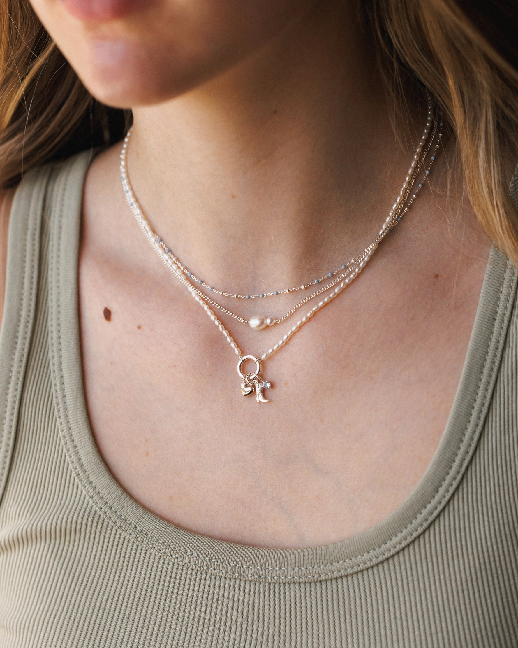 Pearl Charm Holder Necklace Close Focus Dainty Edge