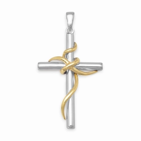 Romantic Vibe Cross Pendant with Wrap Design Two Tone Sterling Silver and Gold-plated, Pendant Only