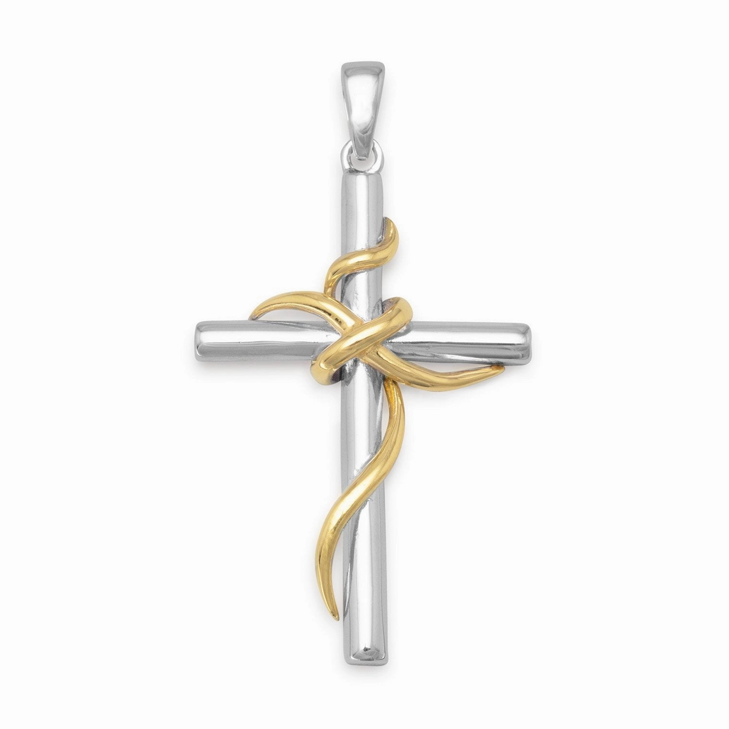 Romantic Vibe Cross Pendant with Wrap Design Two Tone Sterling Silver and Gold-plated, Pendant Only