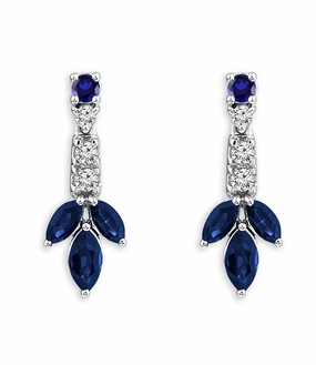 Bremer Jewelry Marquise Shape Sapphires and Sapphires Dangle Earrings in 14K White Gold (.95ctw) Fashionable Piece