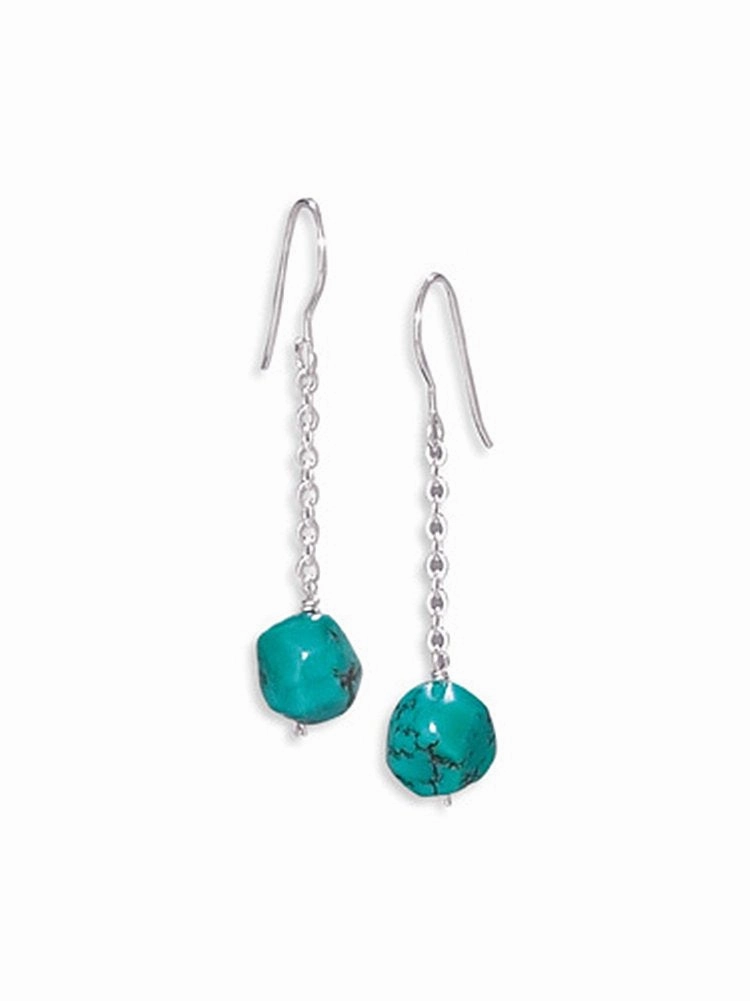 Fresh Elements Reconstituted Turquoise Nugget Earrings Chain Drop Sterling Silver