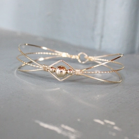 Top-Tier Design 1-Bead 14kt Gold Filled Bead Wire Wrapped Bracelet