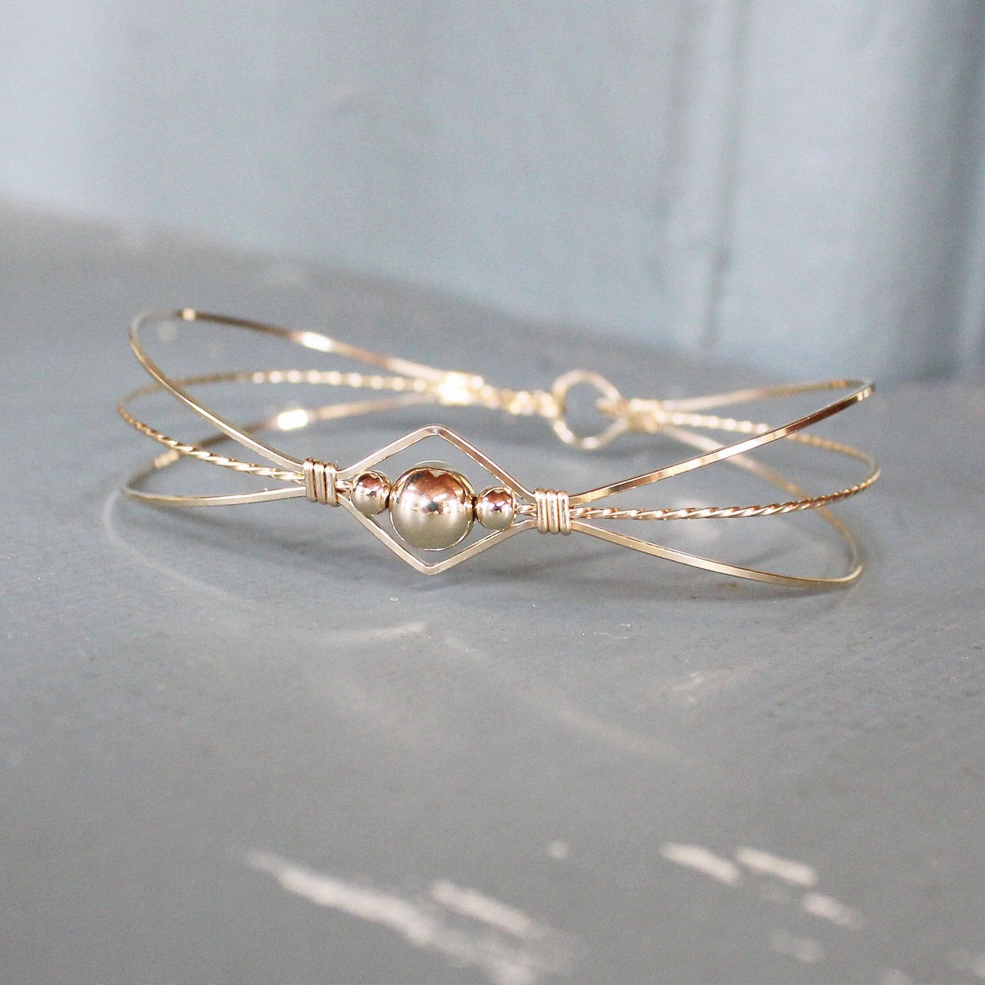 Top-Tier Design 1-Bead 14kt Gold Filled Bead Wire Wrapped Bracelet