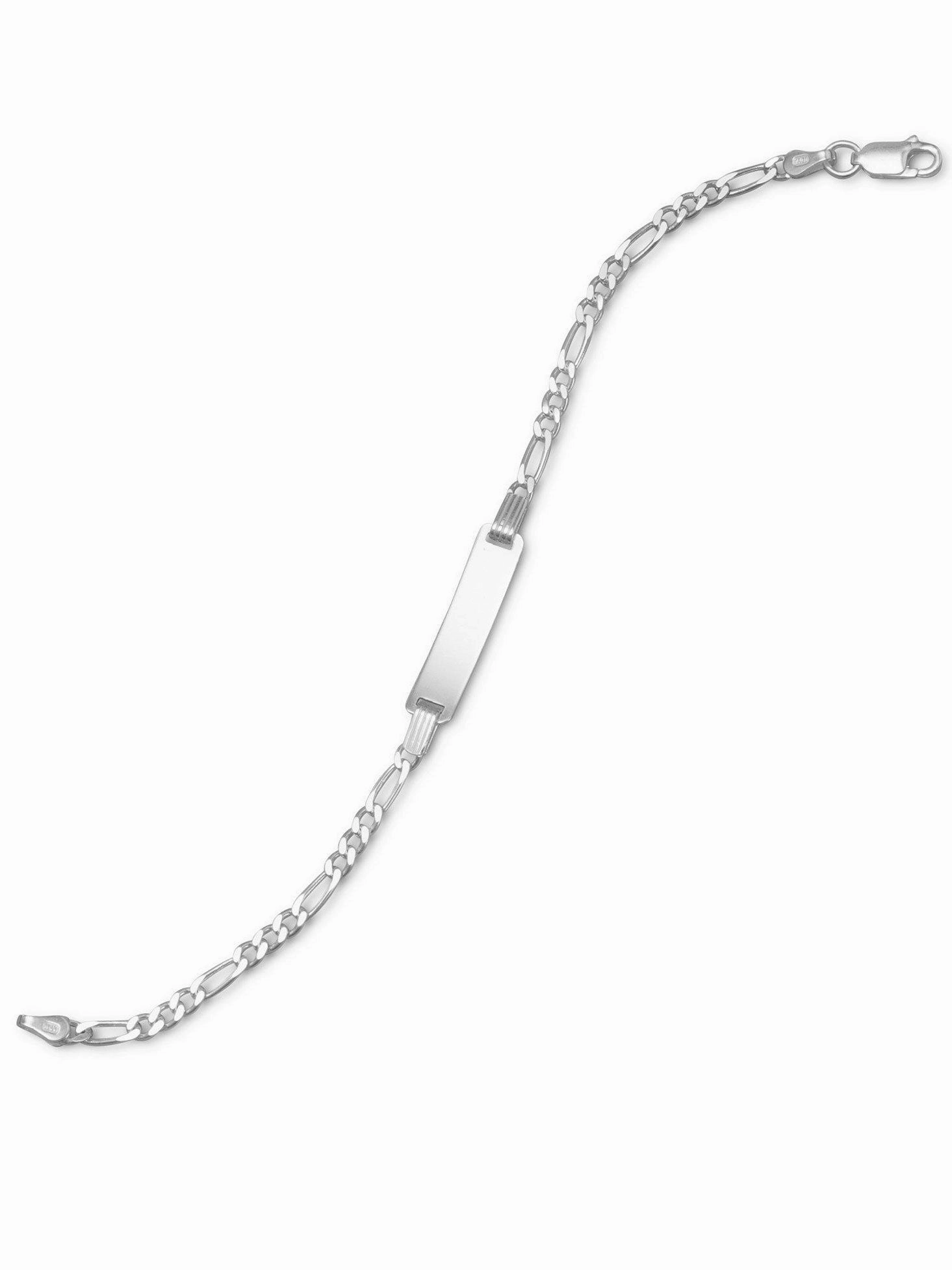 Identification ID Bracelet with Figaro Chain Sterling Silver Small Size Shiny Treasures Easy Style
