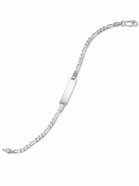 Identification ID Bracelet with Figaro Chain Sterling Silver Small Size Shiny Treasures Easy Style