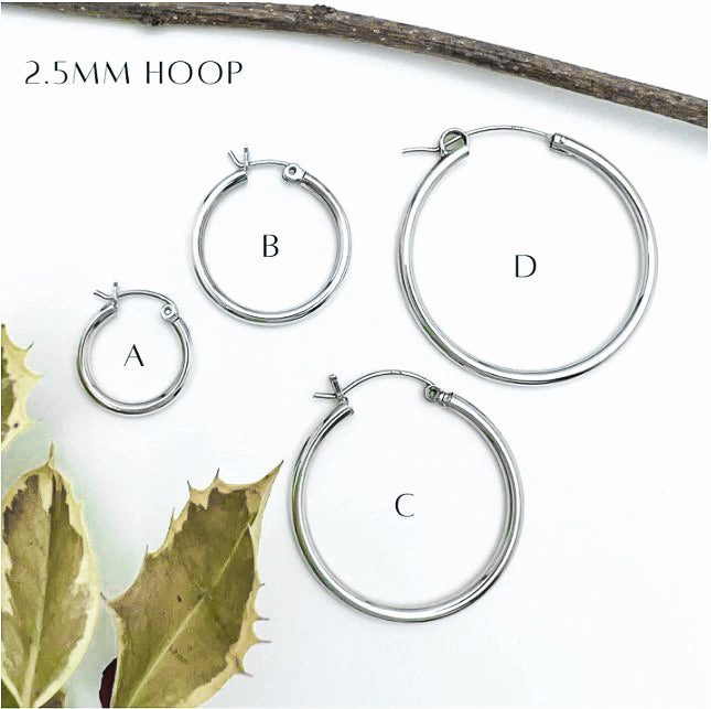 Flawless Accent 2.5mm Sterling Silver Hoops