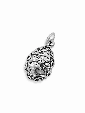 Egg with Bunny and Flowers Easter Charm, Made in the USA Contemporary Shine