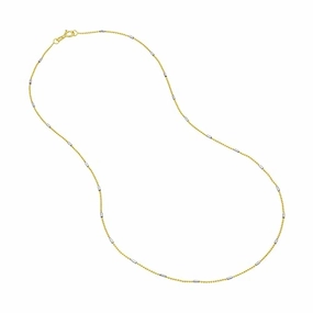 14k Two-Tone White and Yellow Gold Barrel Saturn Chain Necklace Cool Form Gloss Appeal