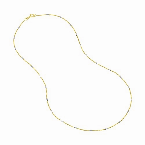 14k Two-Tone White and Yellow Gold Barrel Saturn Chain Necklace Cool Form Gloss Appeal