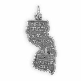 Trendy Piece New Jersey State Charm Antiqued Sterling Silver