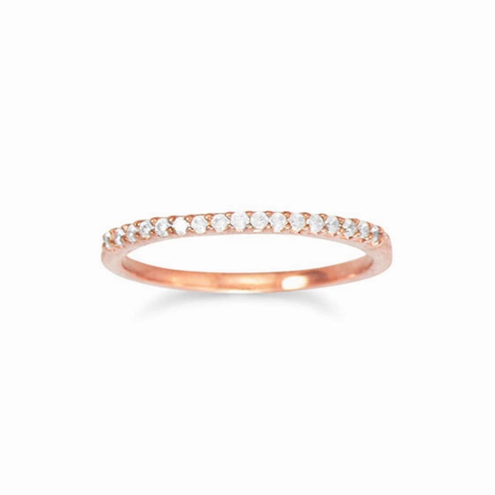 Stacking Band Ring Cubic Zirconia Rose Gold-plated Sterling Silver Fashionable Embellishment Romantic Spark