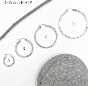 Luxury Impression Exclusive Style 3mm Sterling Silver Hoops