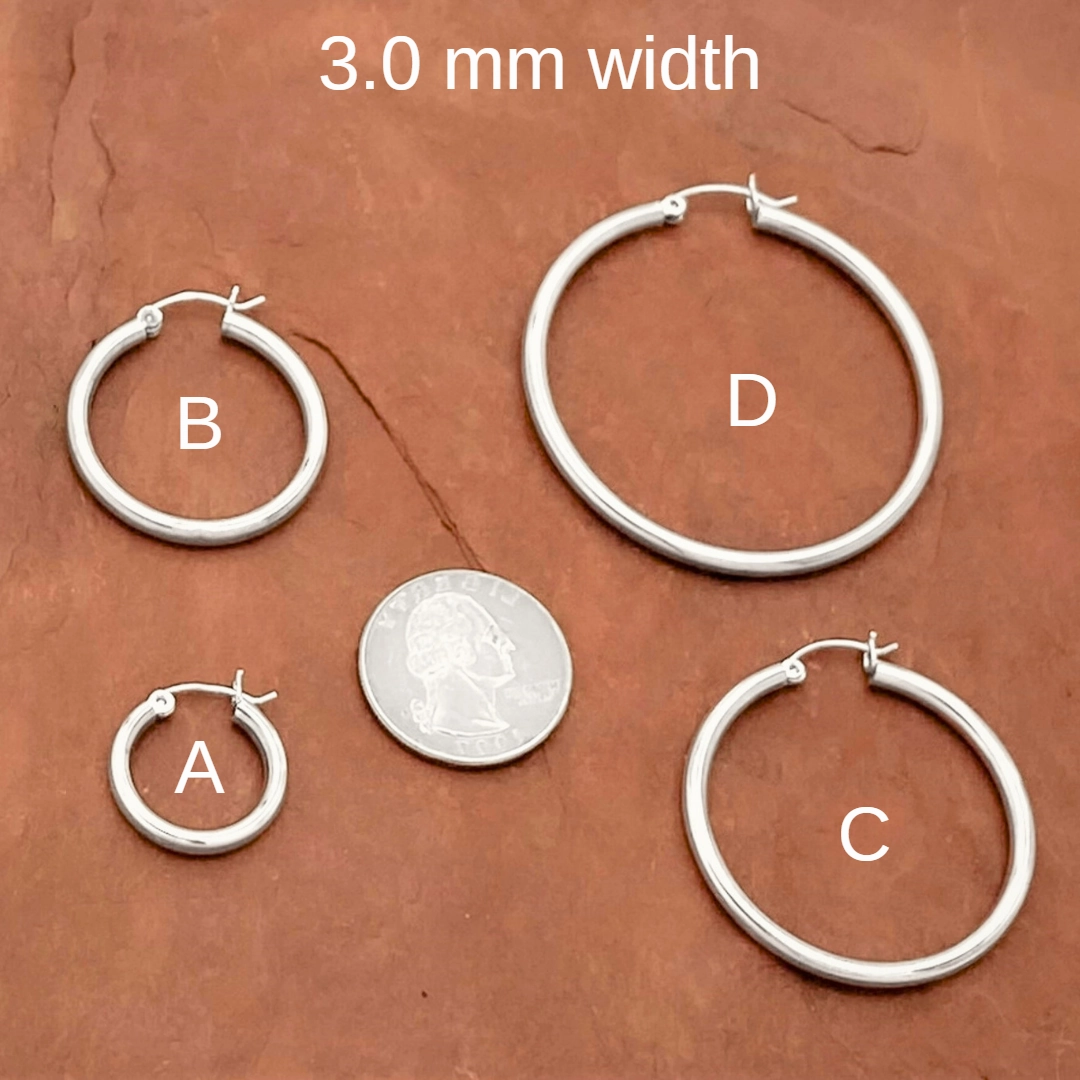 3mm Sterling Silver Hoops Bright Radiance Glossy Touch