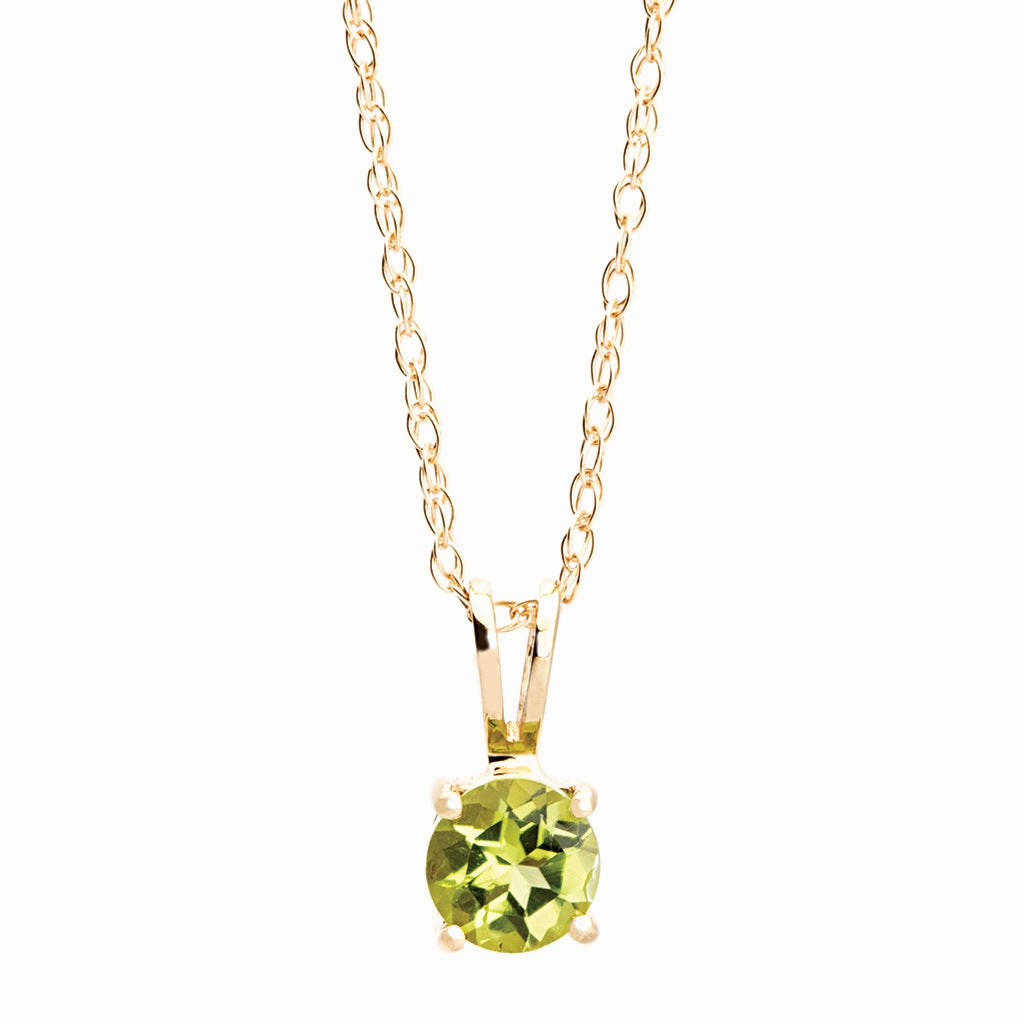 Elegant adornment Gemstone Jewelry Bremer Jewelry 14K Yellow Gold Round Shape Peridot Solitaire Pendant with a 14K Yellow Gold Link Necklace (0.50ctw)
