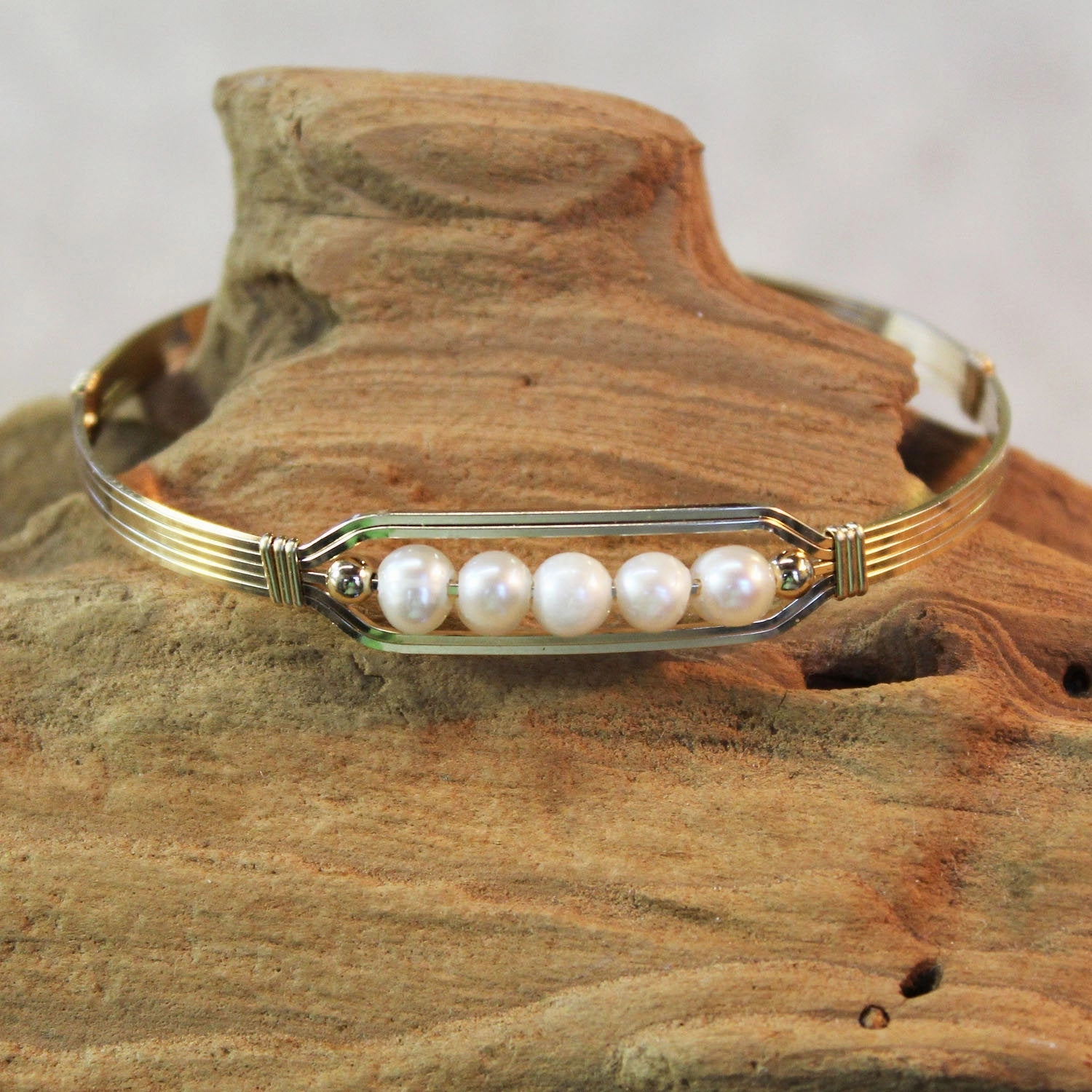 5 Little Beads Freshwater Pearls Gold Filled Wire Wrapped Bracelet Primary Accent Superior Worth