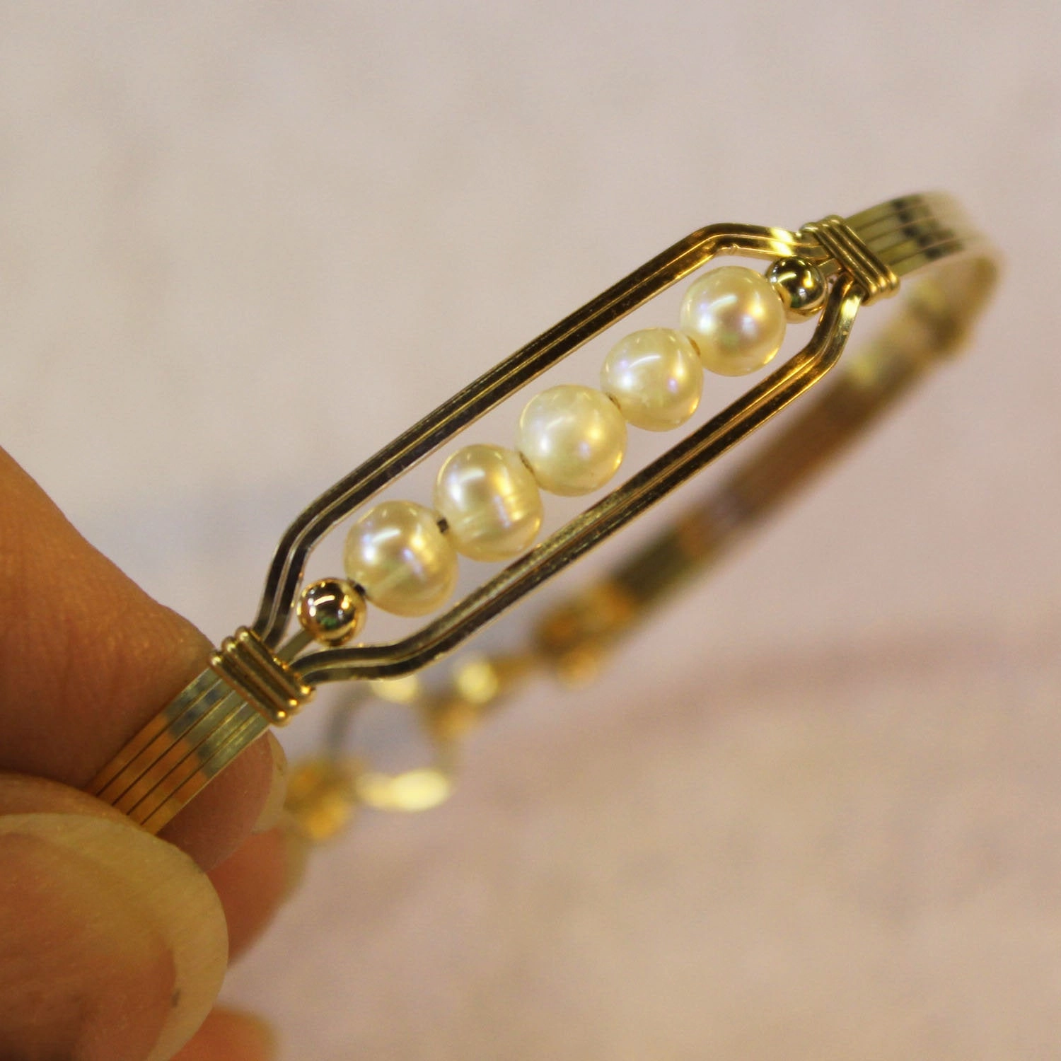 VIP treatment 5 Little Beads Freshwater Pearls Gold Filled Wire Wrapped Bracelet