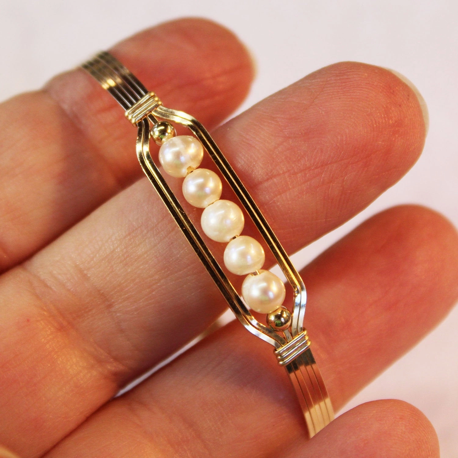 Perfect Ten 5 Little Beads Freshwater Pearls Gold Filled Wire Wrapped Bracelet