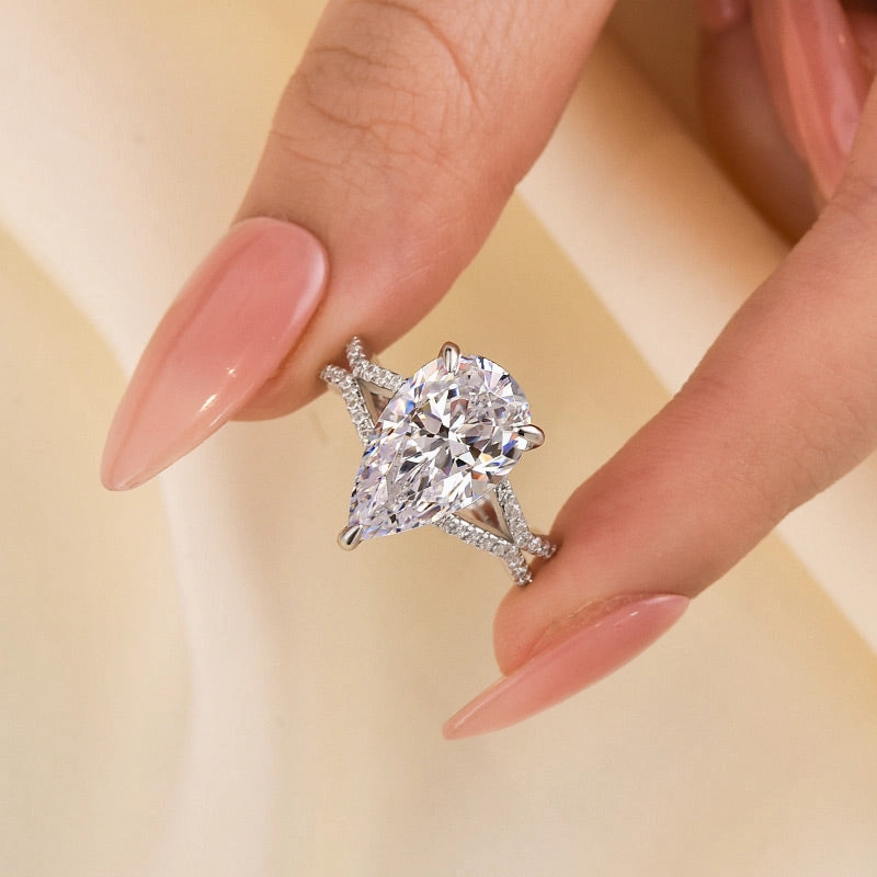 Delicate Accent Timeless Pieces Louily Split Shank Unique Pear Cut Engagement Ring In Sterling Silver